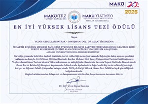 Turizm Rehberliği Anabilim Dalımızdan Ödüllü Tez Başarısı